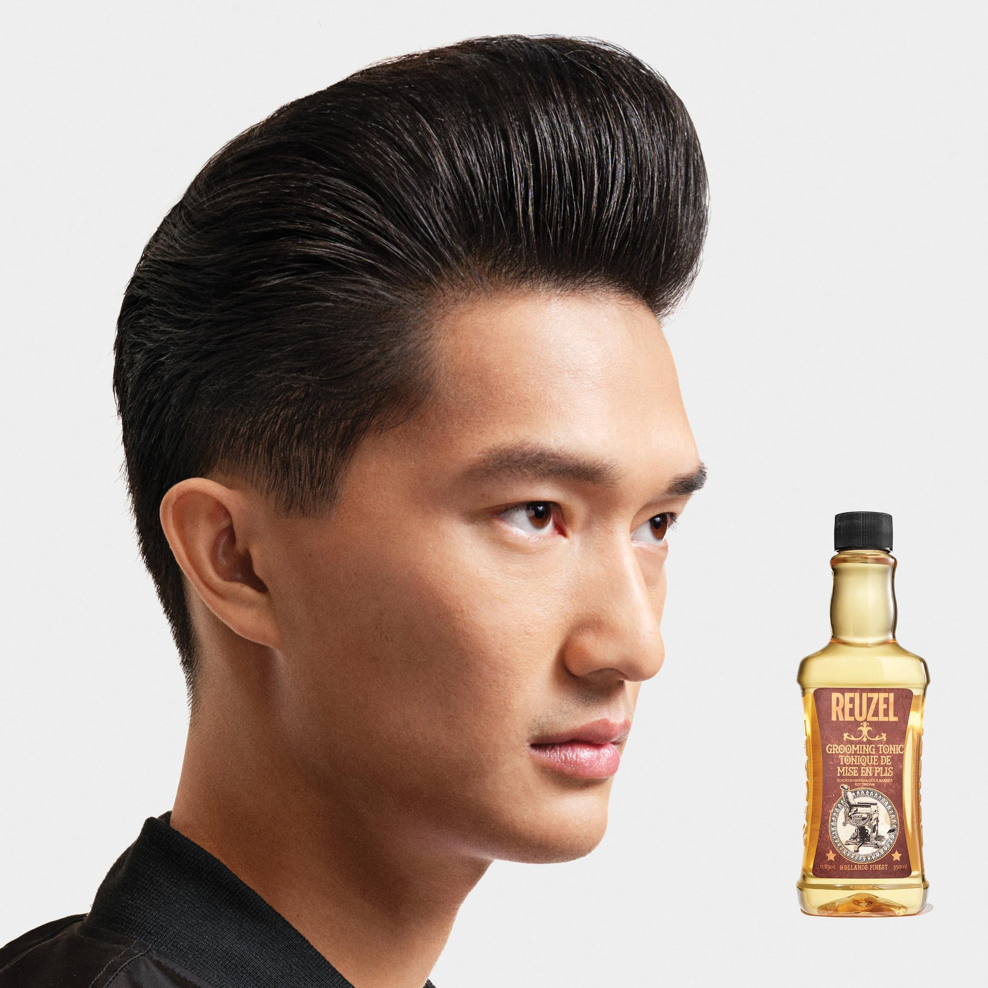 Reuzel Grooming Tonic thermal protection heat styling hair lotion side angle