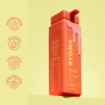 Back of Byoma Smoothing Body Polish bottle showing ingredients