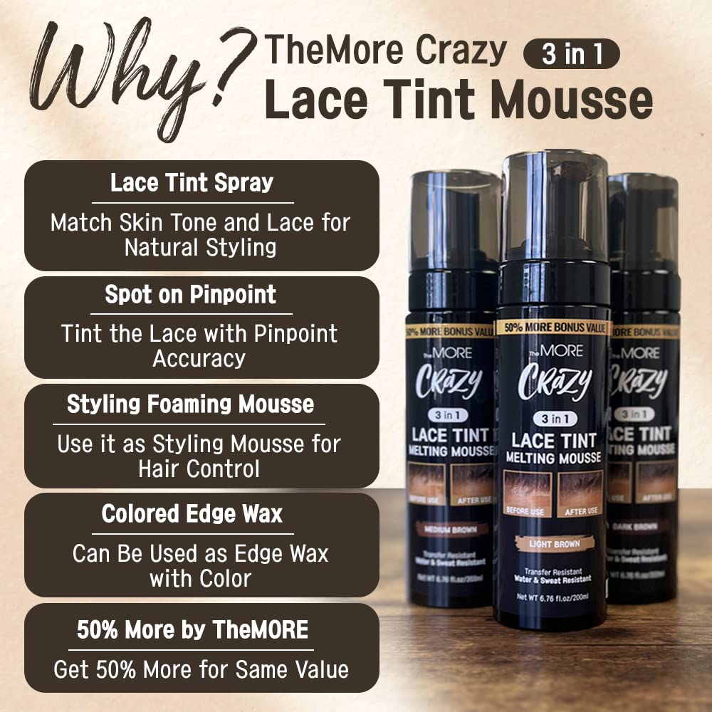 The MORE lace wig concealer mousse in medium brown shade for professional styling