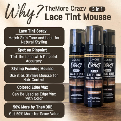 The MORE lace wig concealer mousse in medium brown shade for professional styling