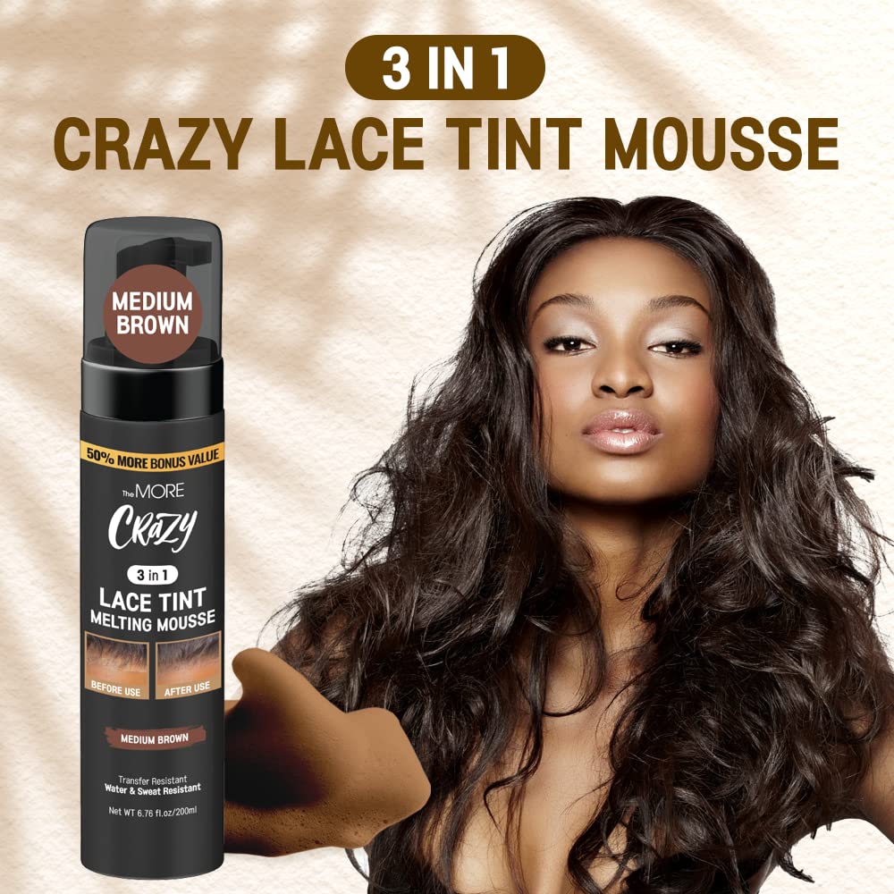The MORE medium brown hairpiece concealer mousse showing pump dispenser top