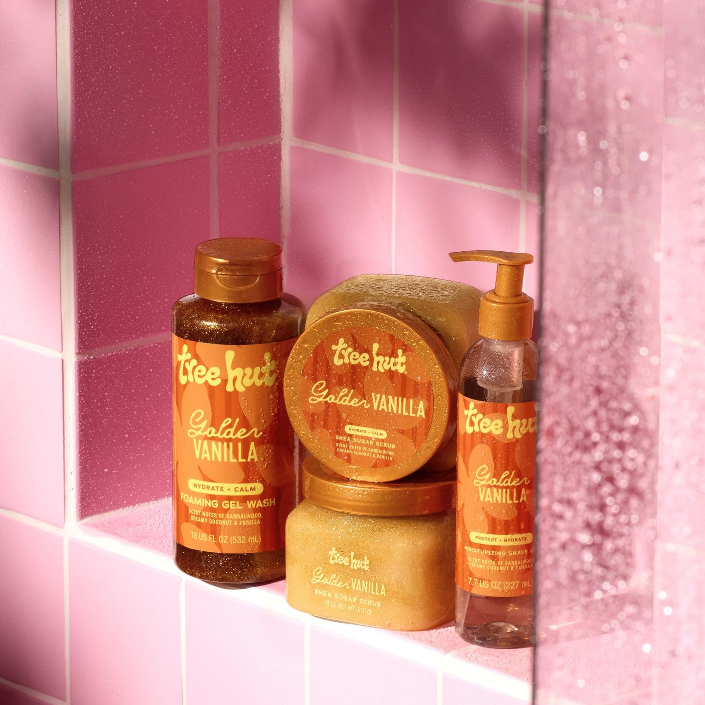 Tree Hut Golden Vanilla imported shea butter body scrub lid view