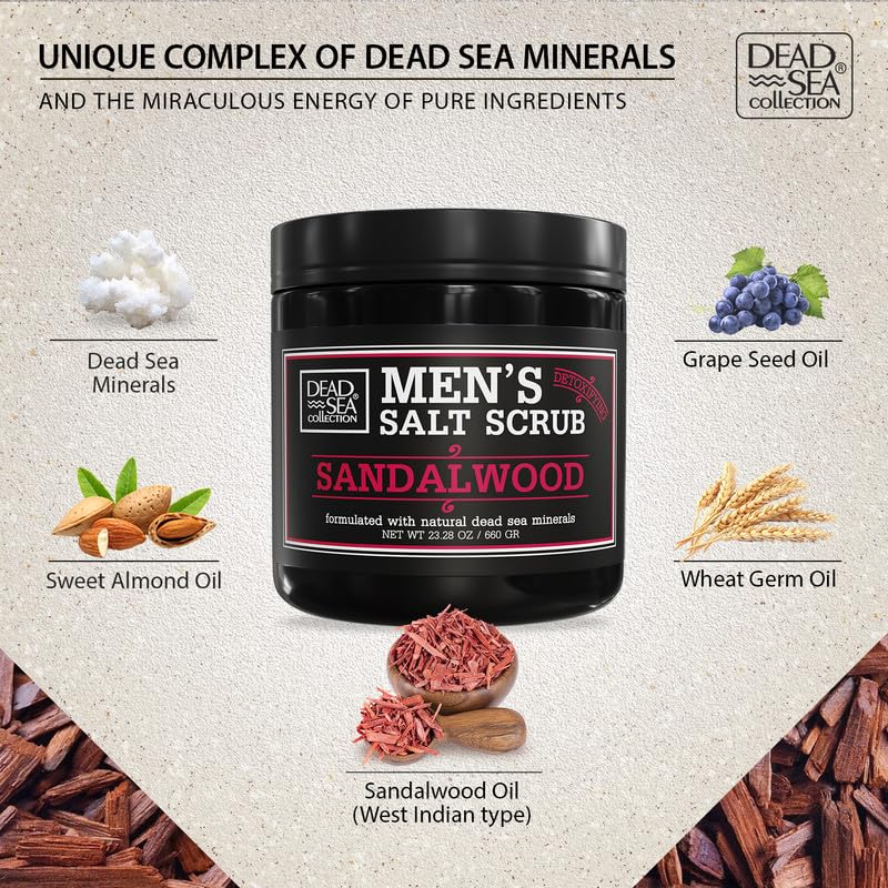 Sandalwood scented salt scrub for men 23.28 ounce packaging