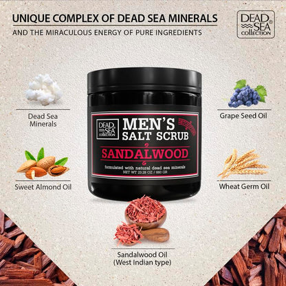 Sandalwood scented salt scrub for men 23.28 ounce packaging