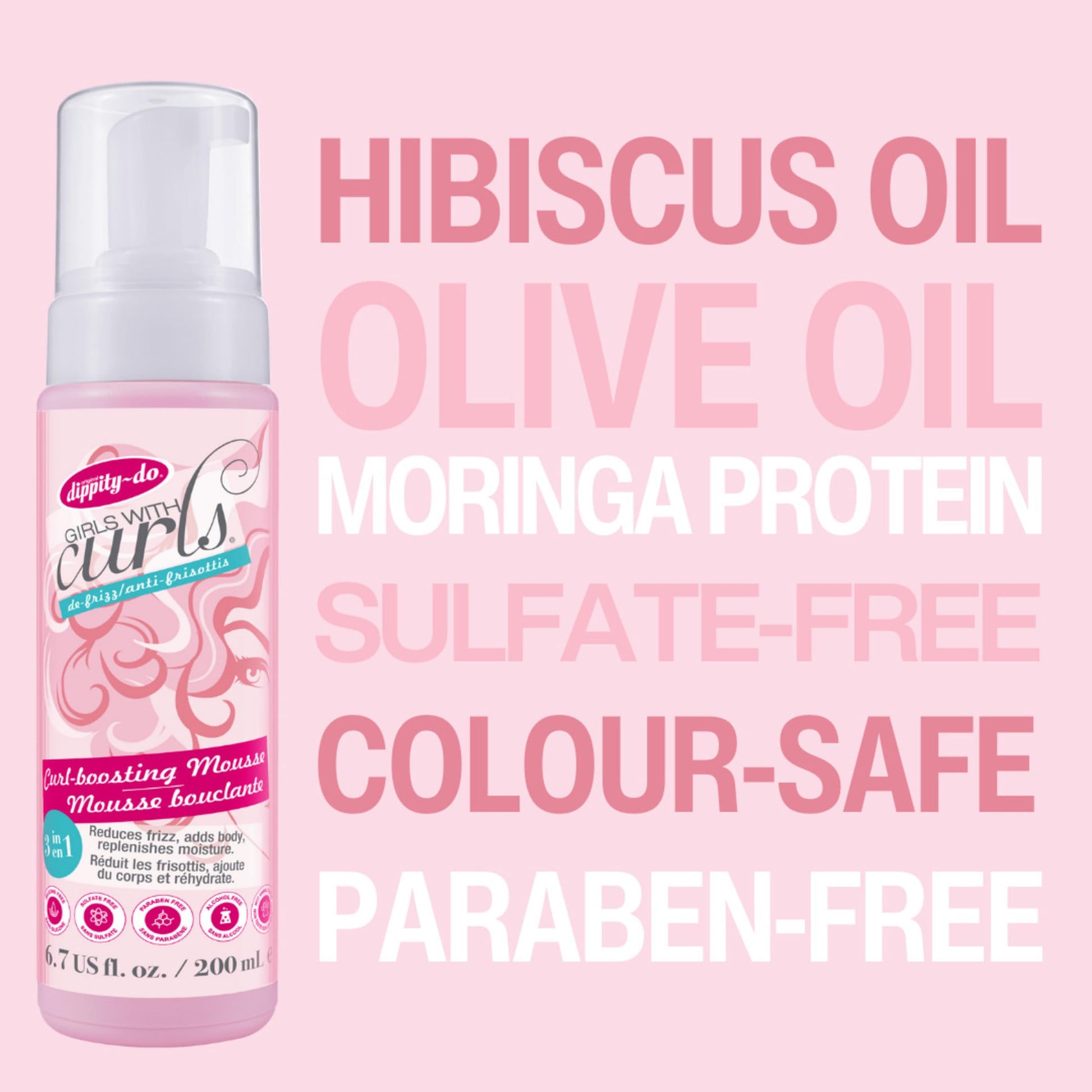Alcohol-free lightweight curl boosting mousse with hibiscus and olive oil