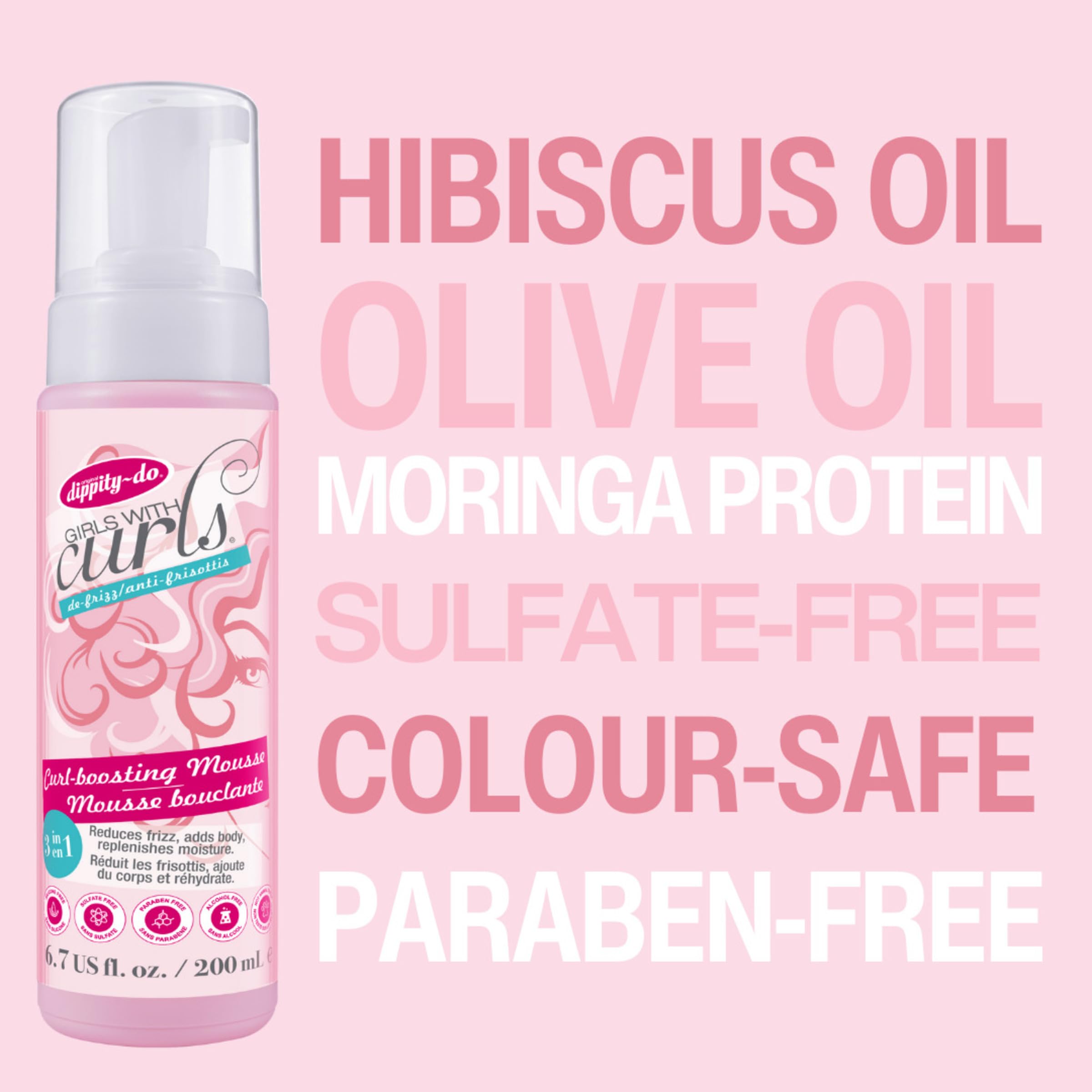 Alcohol-free lightweight curl boosting mousse with hibiscus and olive oil