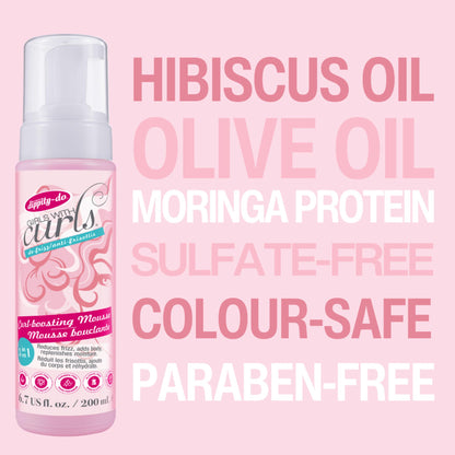 Alcohol-free lightweight curl boosting mousse with hibiscus and olive oil