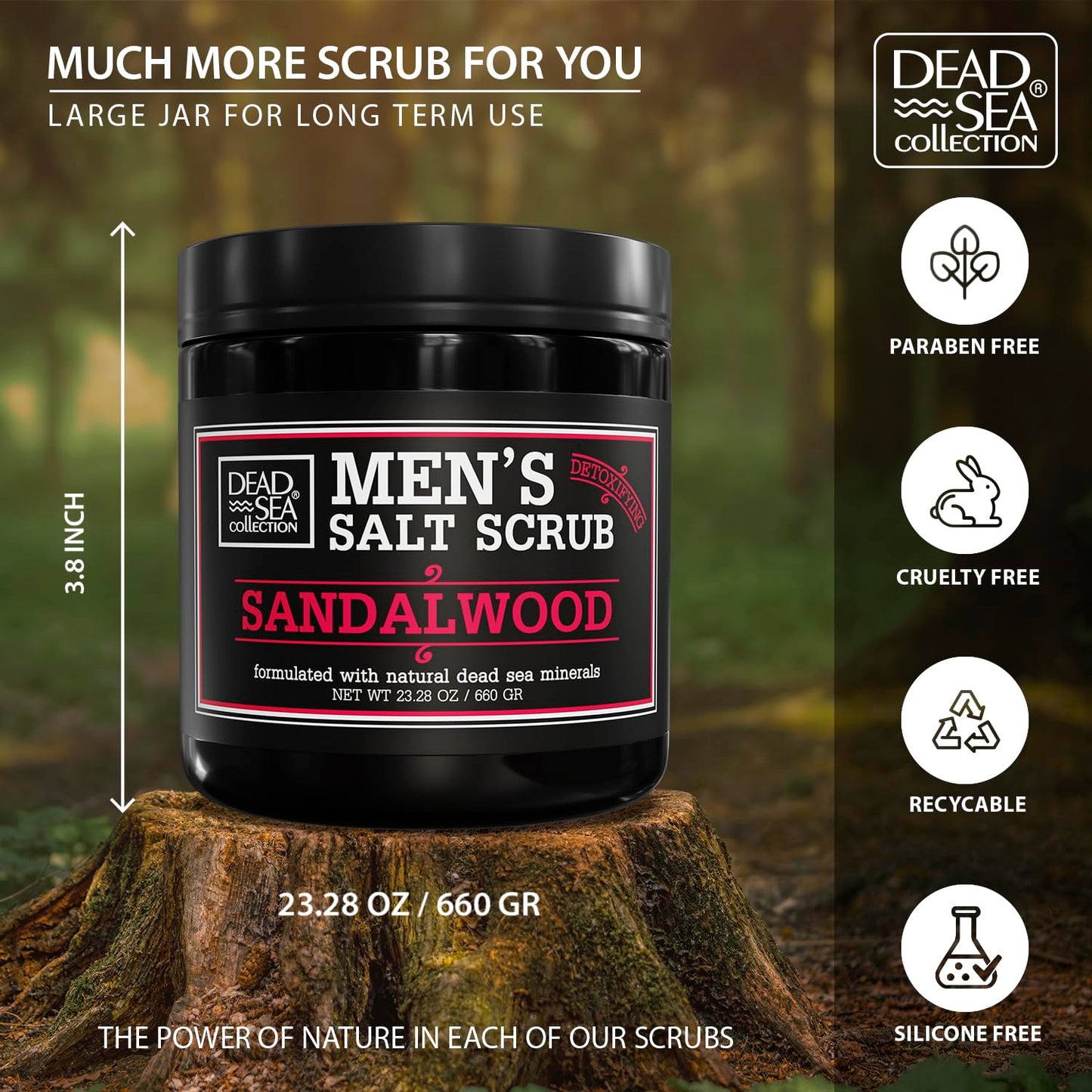 Dead Sea Collection Sandalwood scrub texture showing natural salt crystals