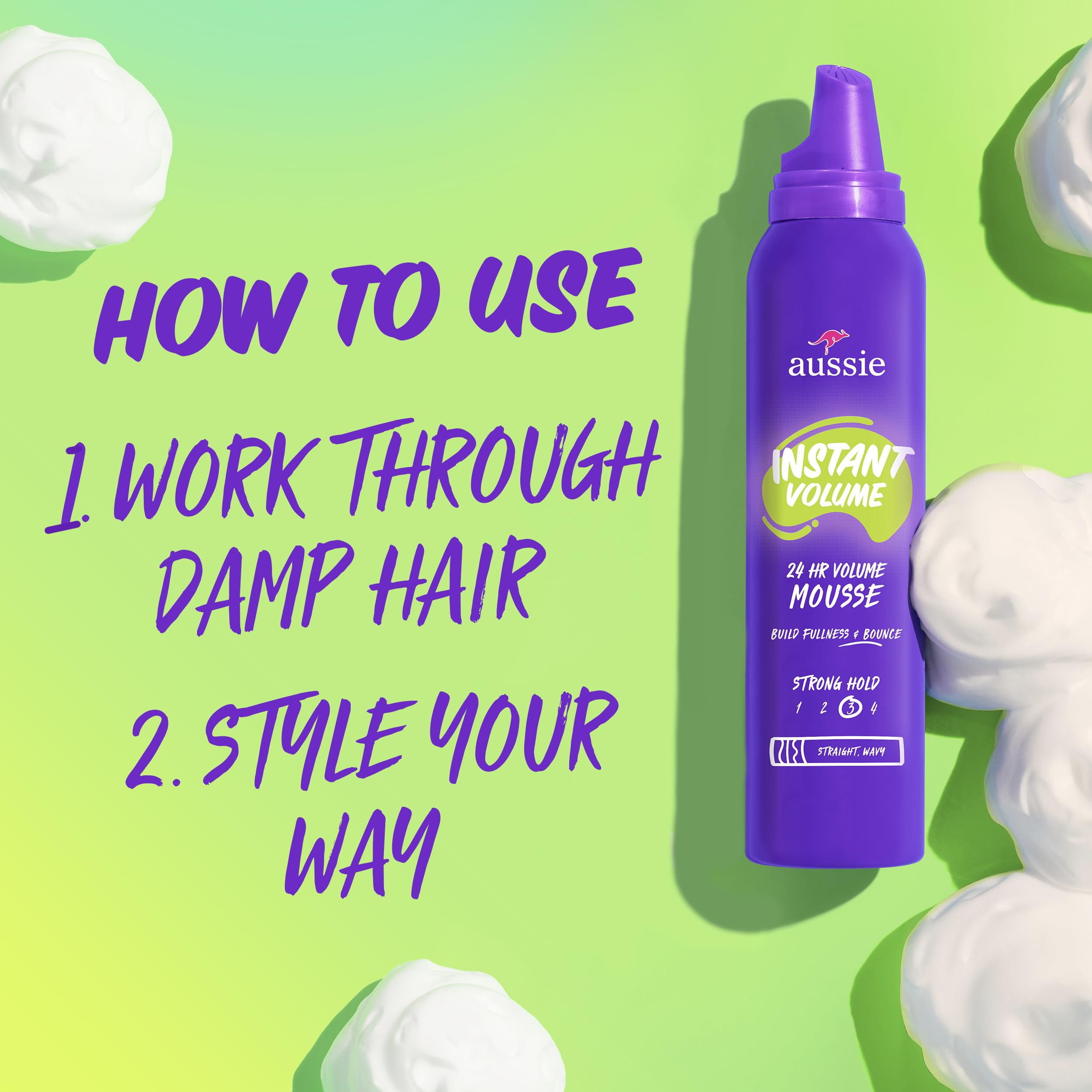 Aussie triple pack hair mousse bundle perfect for creating fullness and bounce in fine hair.