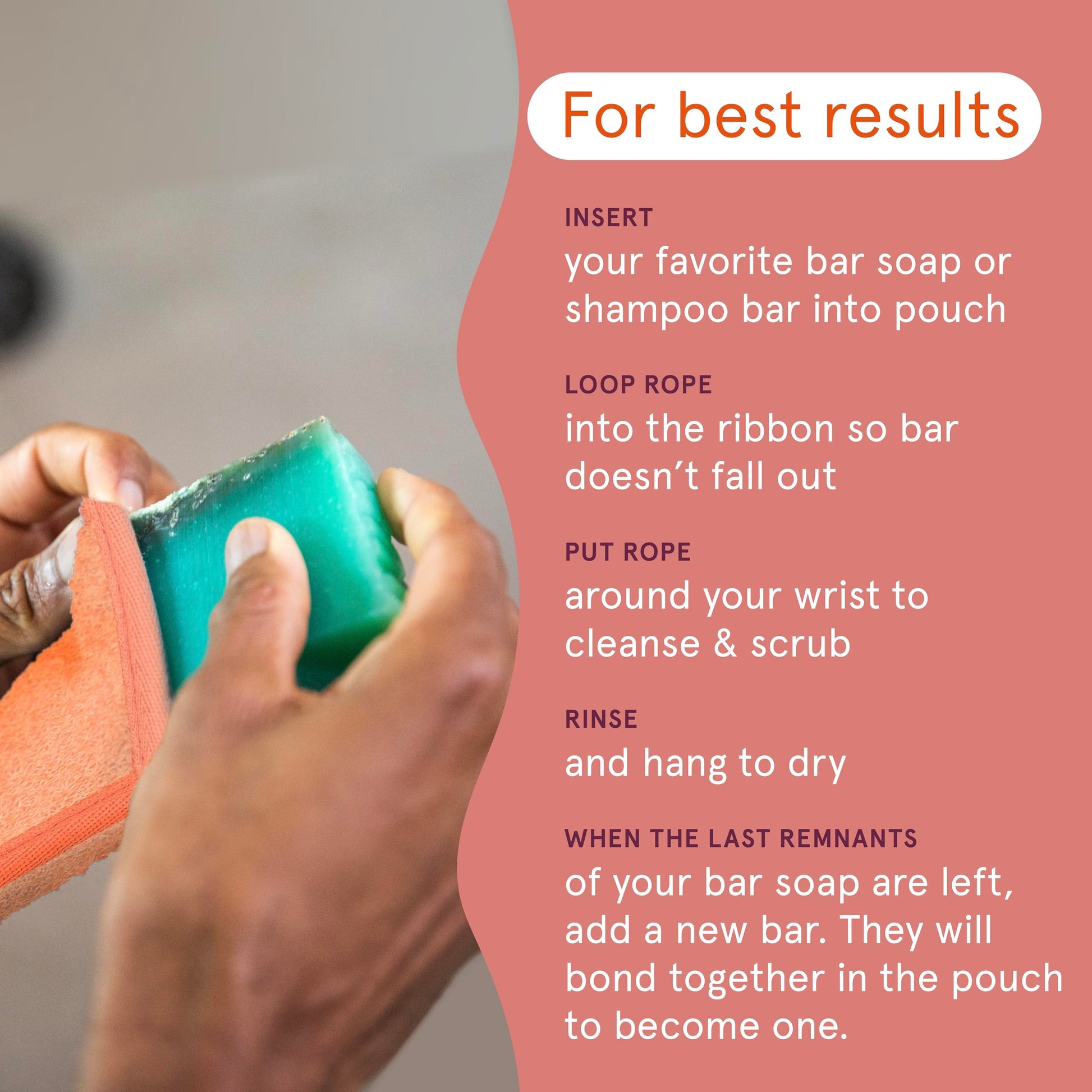 Cleanlogic antimicrobial body exfoliating pouch hanging by its loop