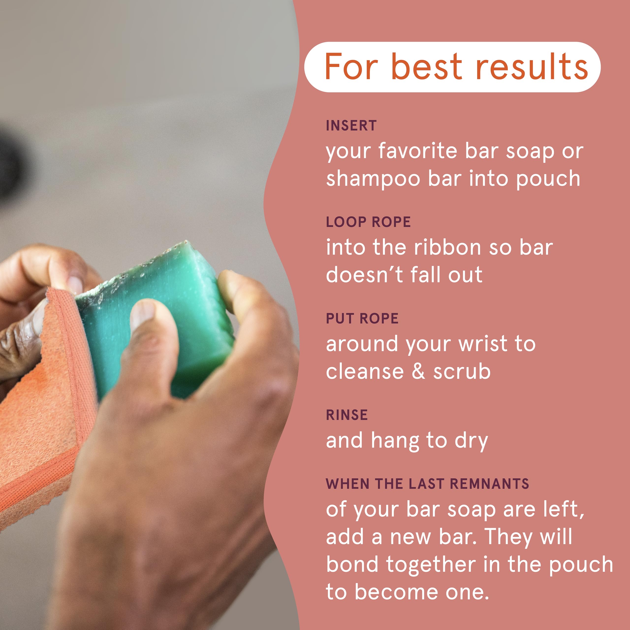 Cleanlogic antimicrobial body exfoliating pouch hanging by its loop