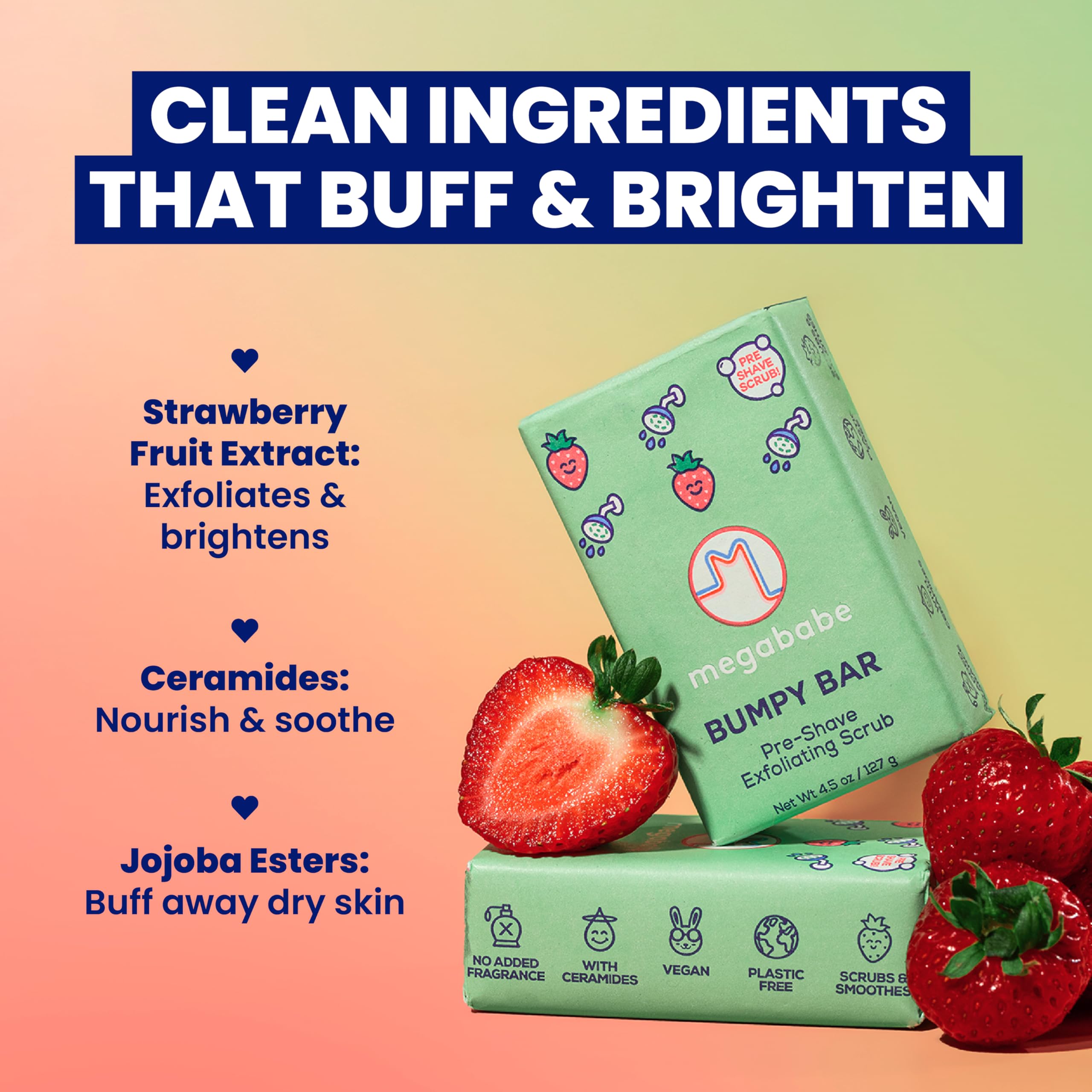 Megababe Bumpy Bar solid body scrub bar for strawberry legs treatment