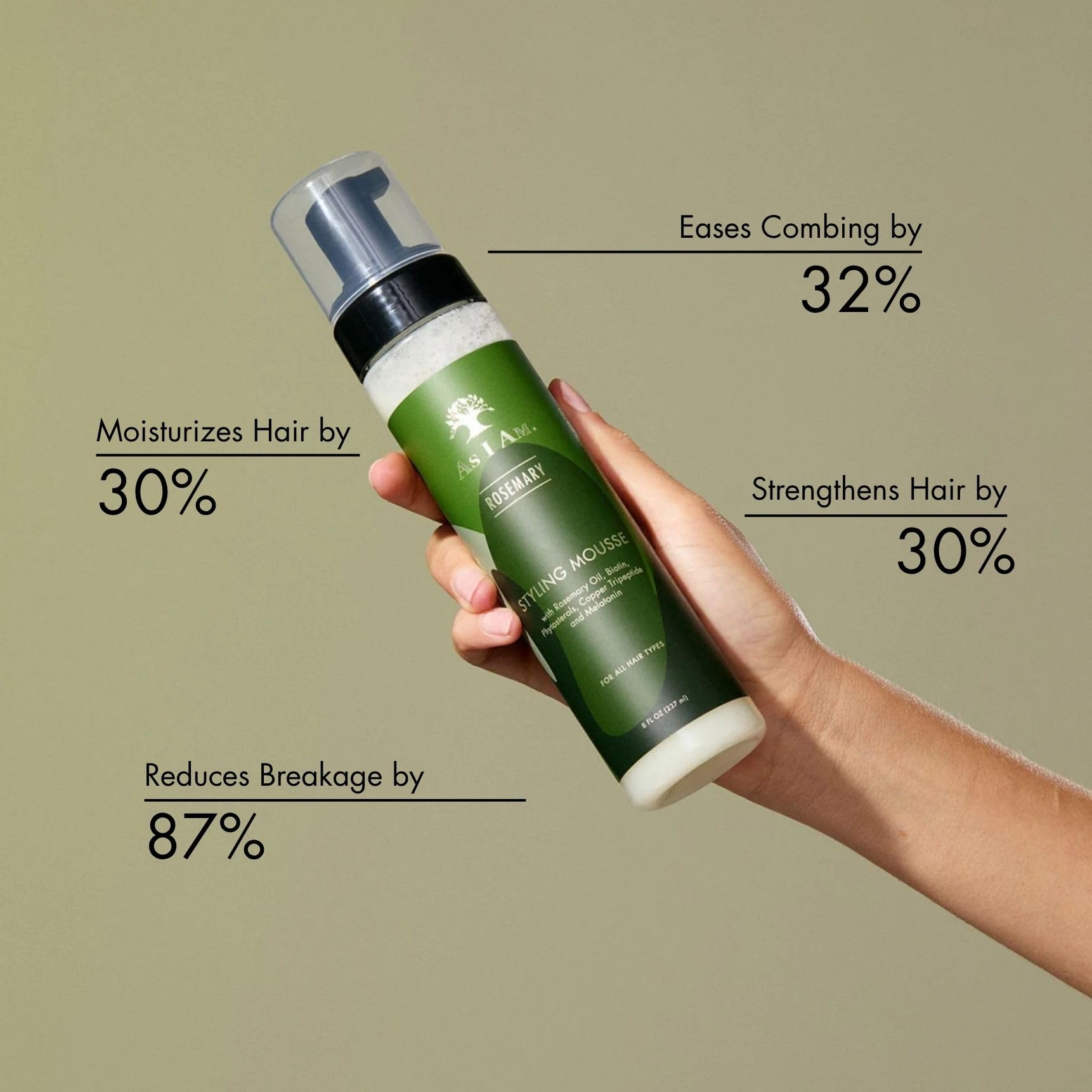 As I Am curl defining mousse bottle showing biotin and saw palmetto ingredients