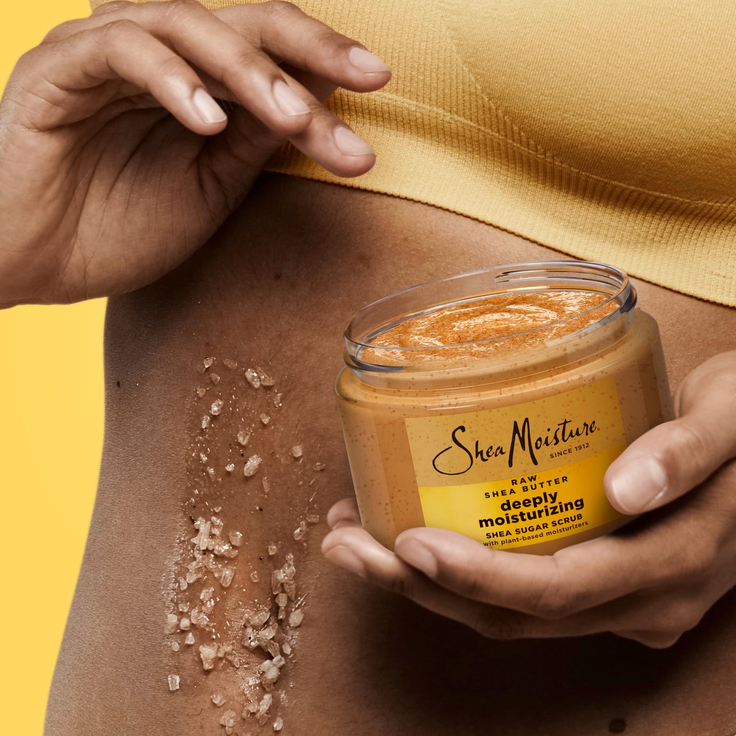 Premium SheaMoisture sugar body scrub product layout packaging