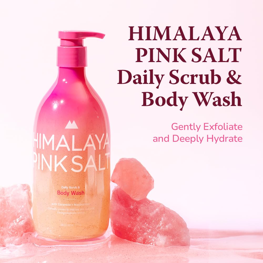 Himalaya Pinksalt exfoliating bodywash texture showing natural salt exfoliating particles.