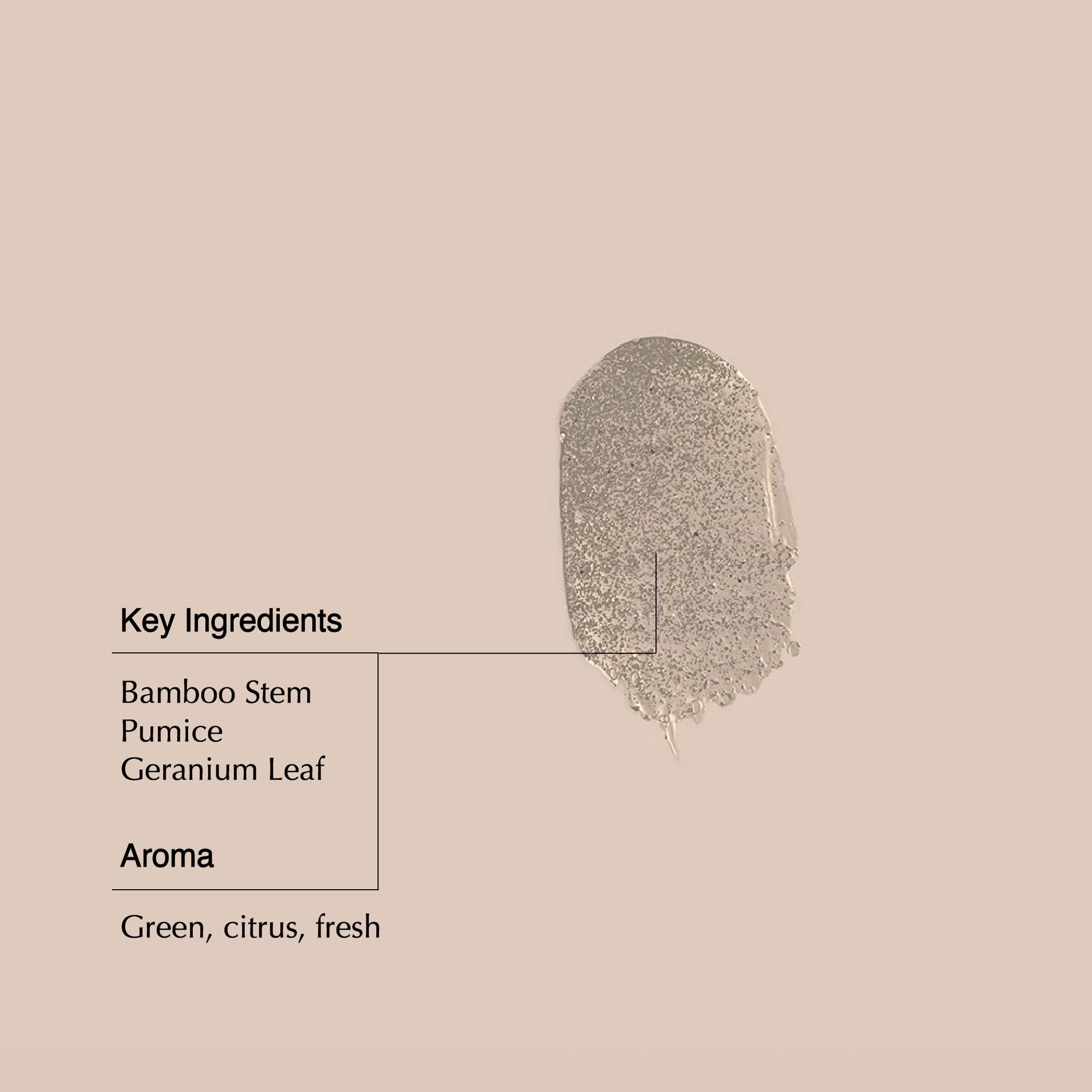Texture shot of the clear coarse grain gel exfoliant with bamboo and pumice