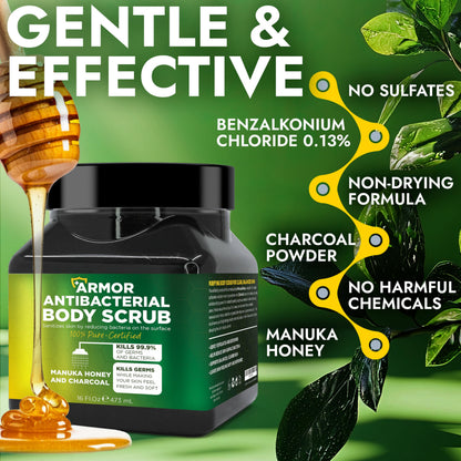 Back label of Terramed antibacterial body scrub showing ingredients and usage instructions
