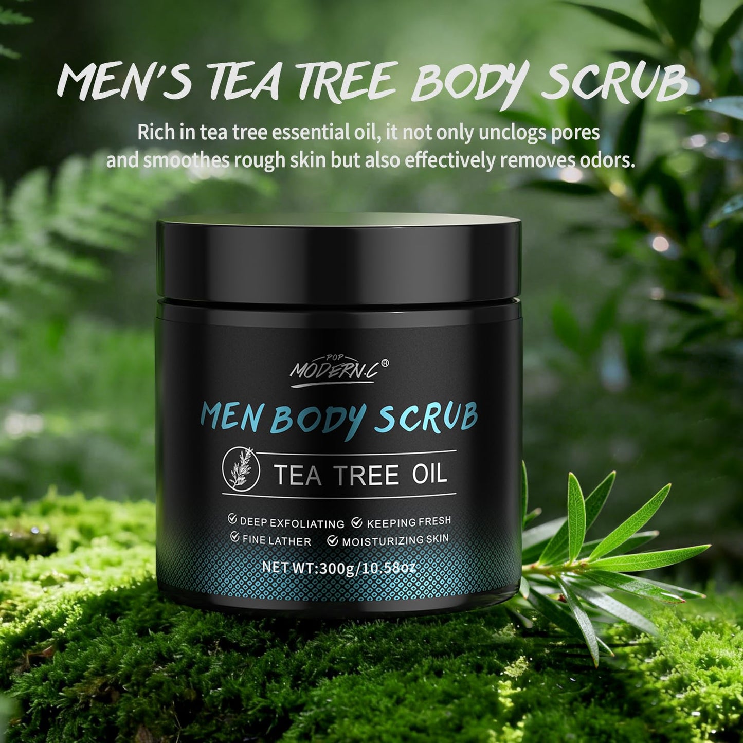 Tea tree body exfoliator for men smoothing rough back skin