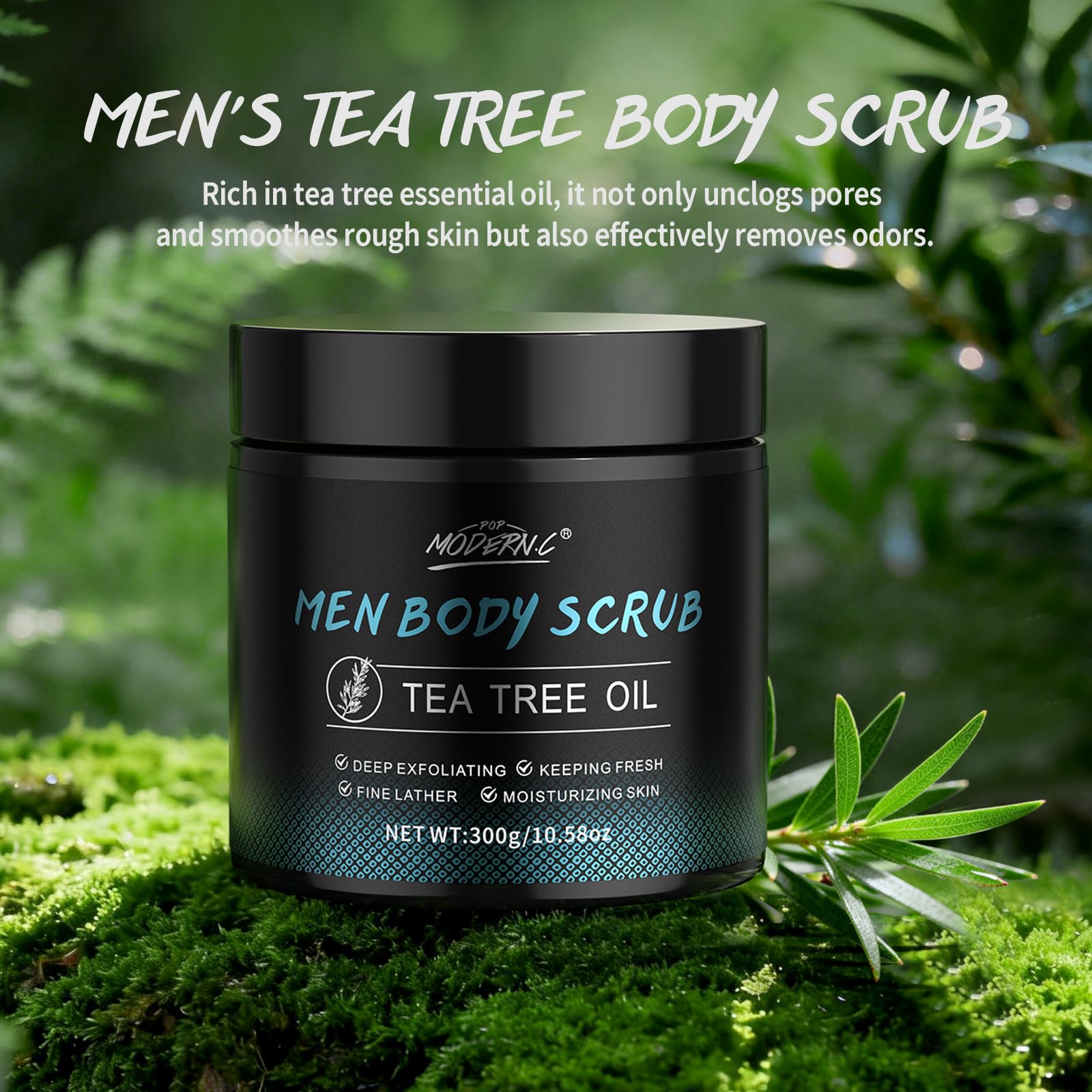 Tea tree body exfoliator for men smoothing rough back skin