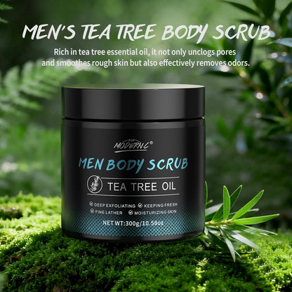 Tea tree body exfoliator for men smoothing rough back skin