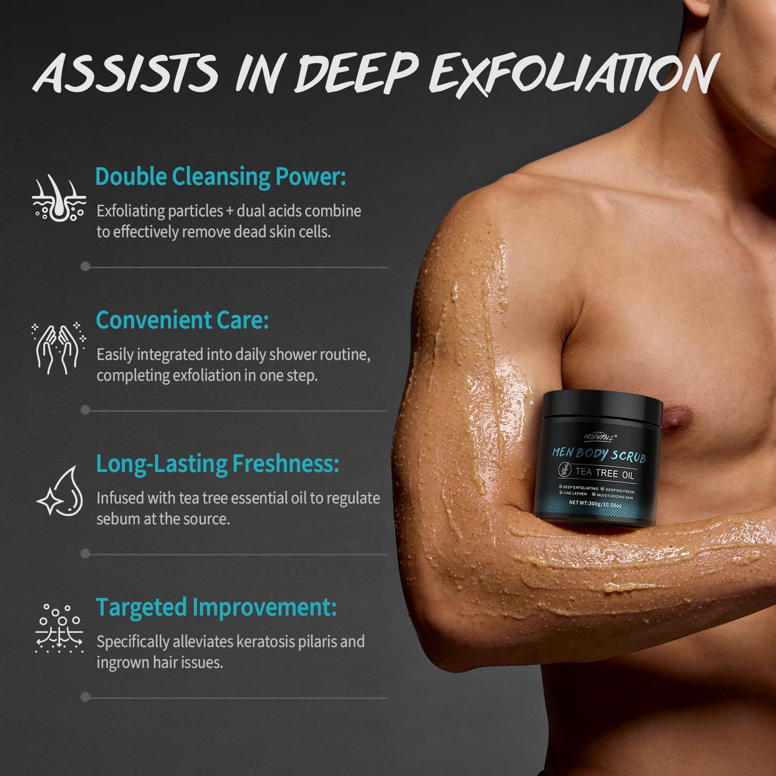 AHA and BHA formula body wash scrub for men odor control