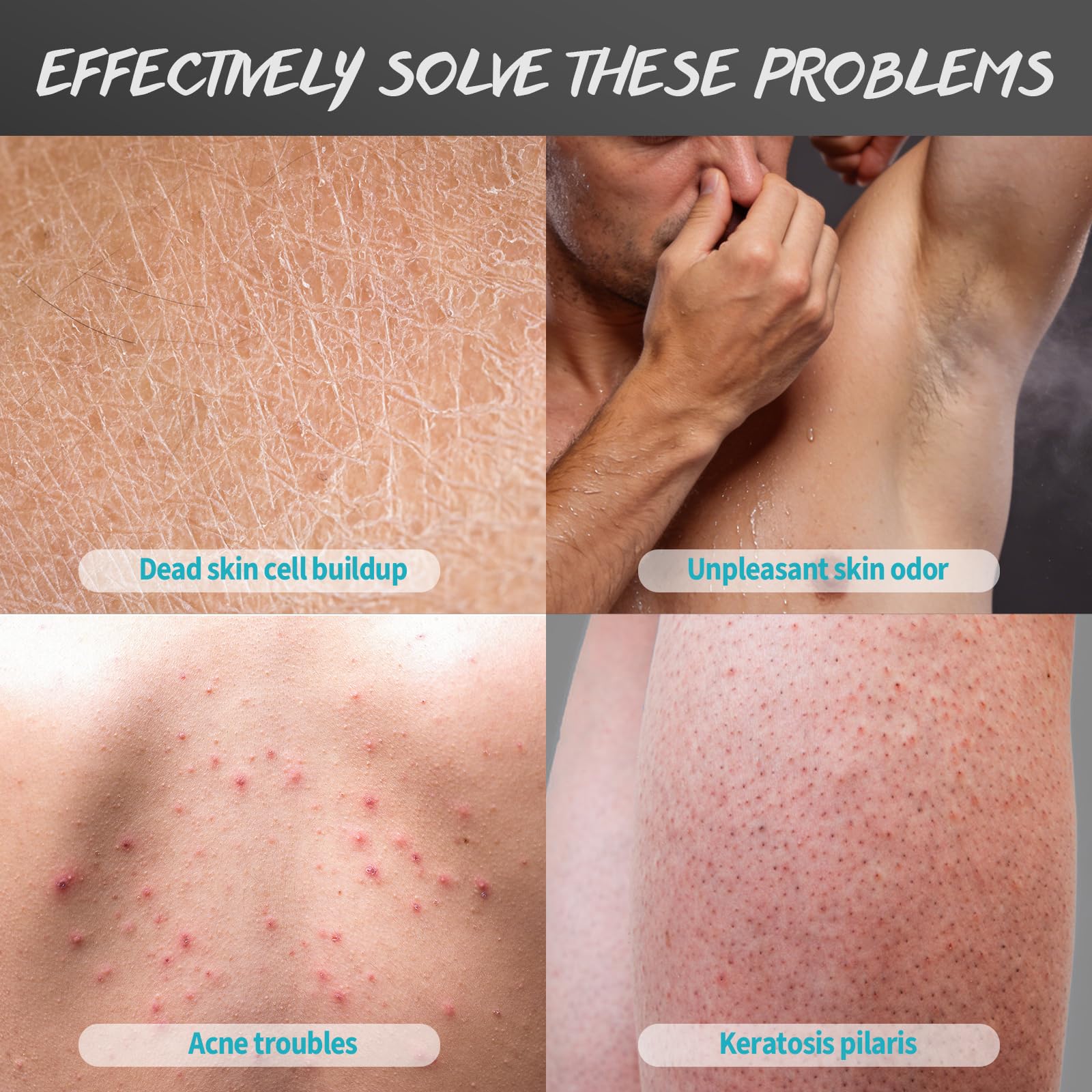 Anti acne chest and shoulder body scrub for men skin clarification