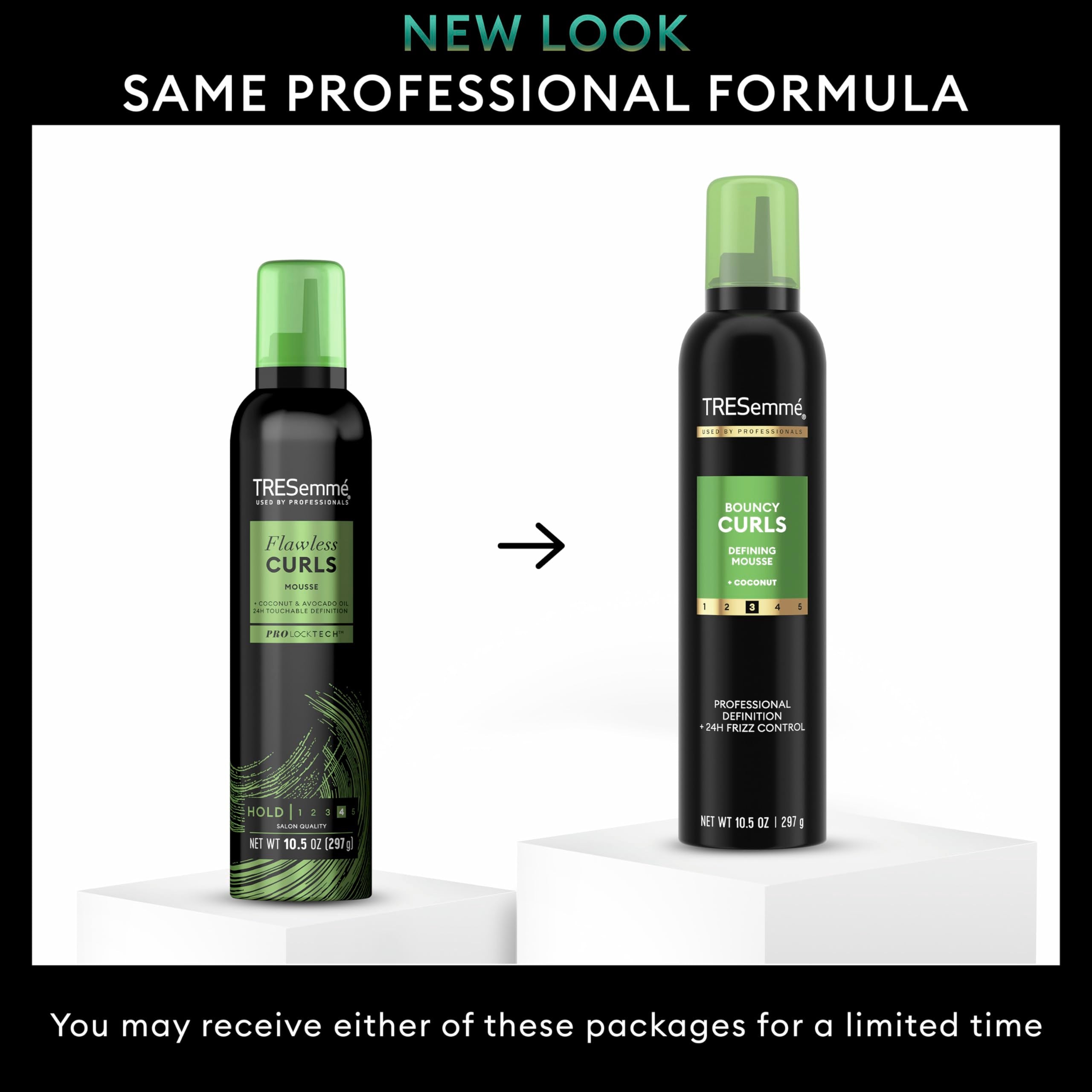 Six pack alignment of TRESemmÃ© curly hair styling mousse containers