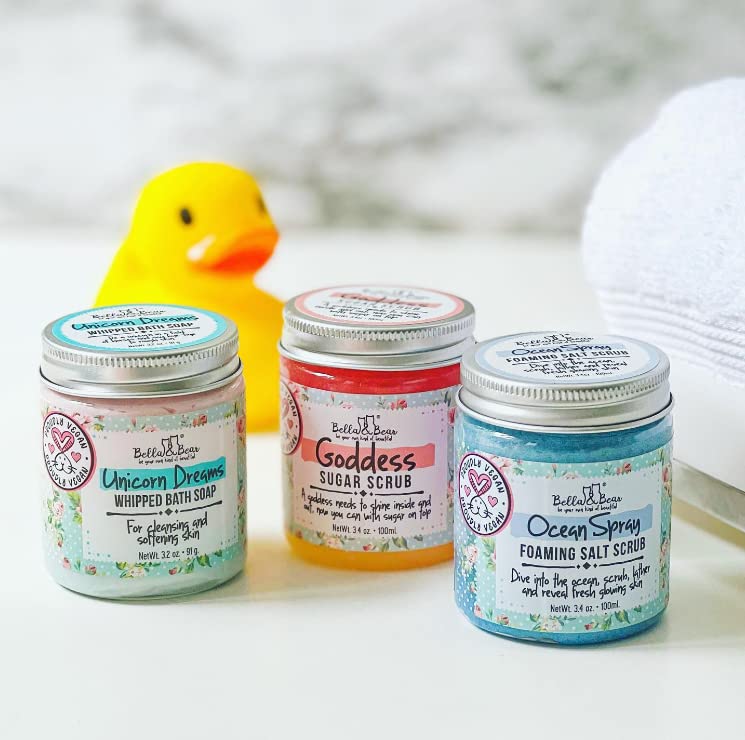 Bella and Bear 3 in 1 body wash and exfoliator travel jar