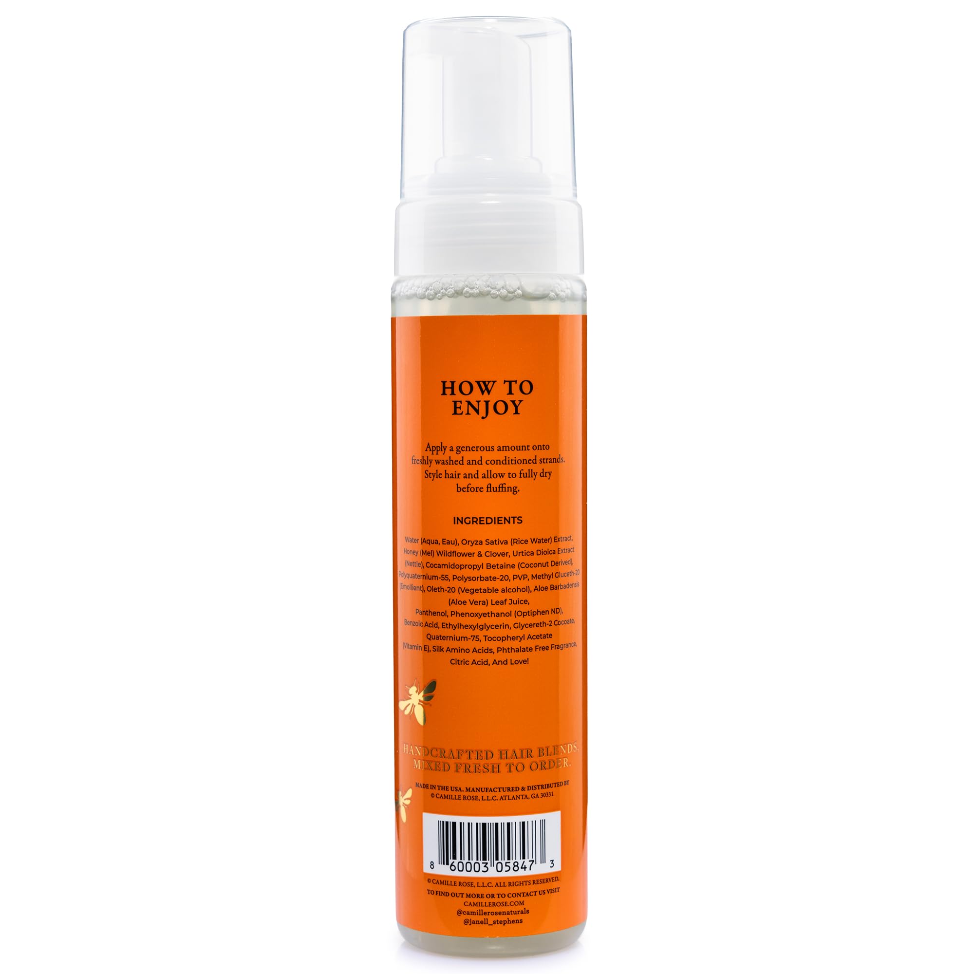 Camille Rose four in one hair styling mousse for authentic curl definition and frizz control.