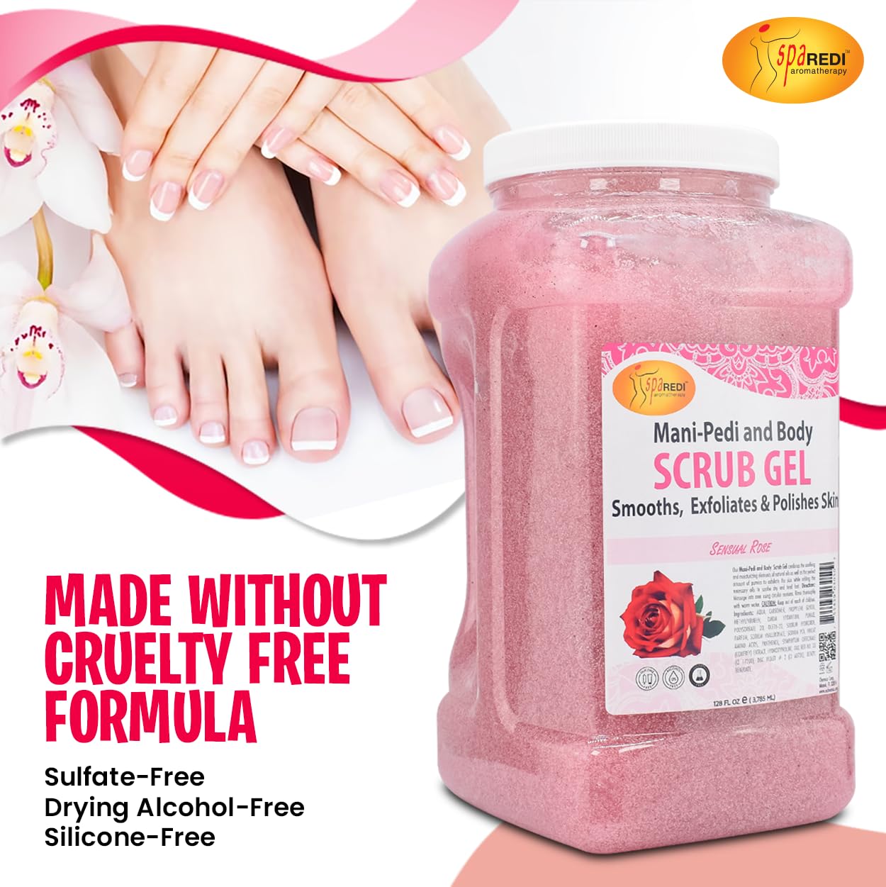 SPA REDI one gallon bulk size rose scent exfoliating foot treatment