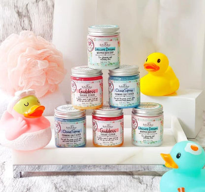 Cruelty free mango and coconut scented body exfoliator jar
