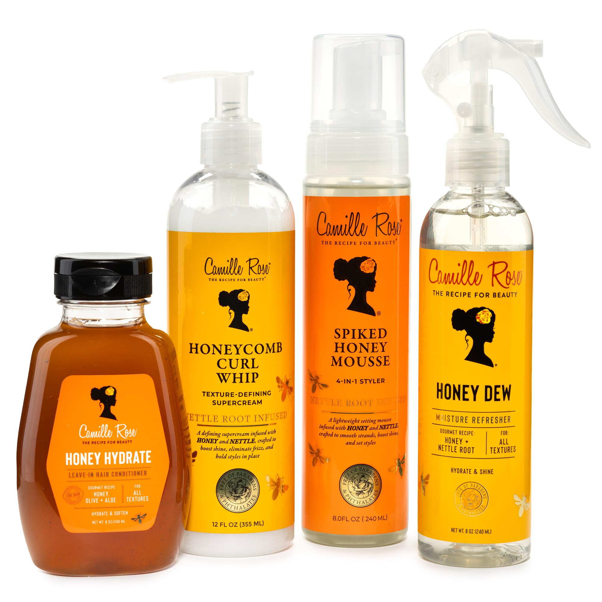 Camille Rose honey infused hair styler for intense conditioning and natural shine enhancement.