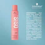 Back label of Schwarzkopf OSiS Grip Volume Mousse detailing ingredients and usage instructions.