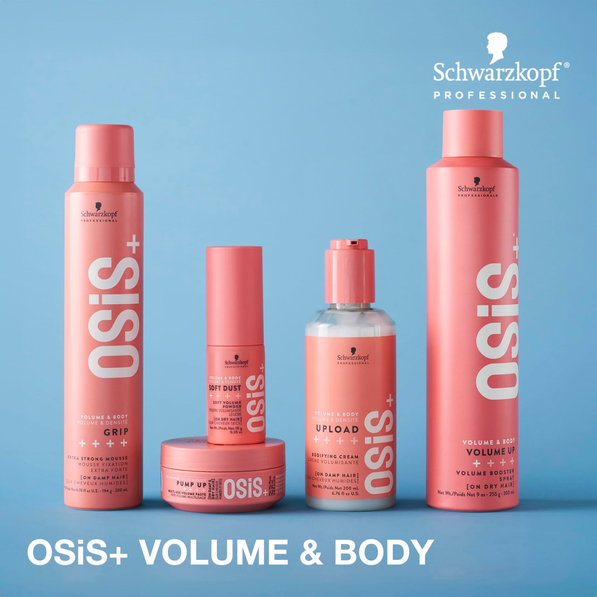 Side profile of imported OSiS Grip styling foam showing product specifications.