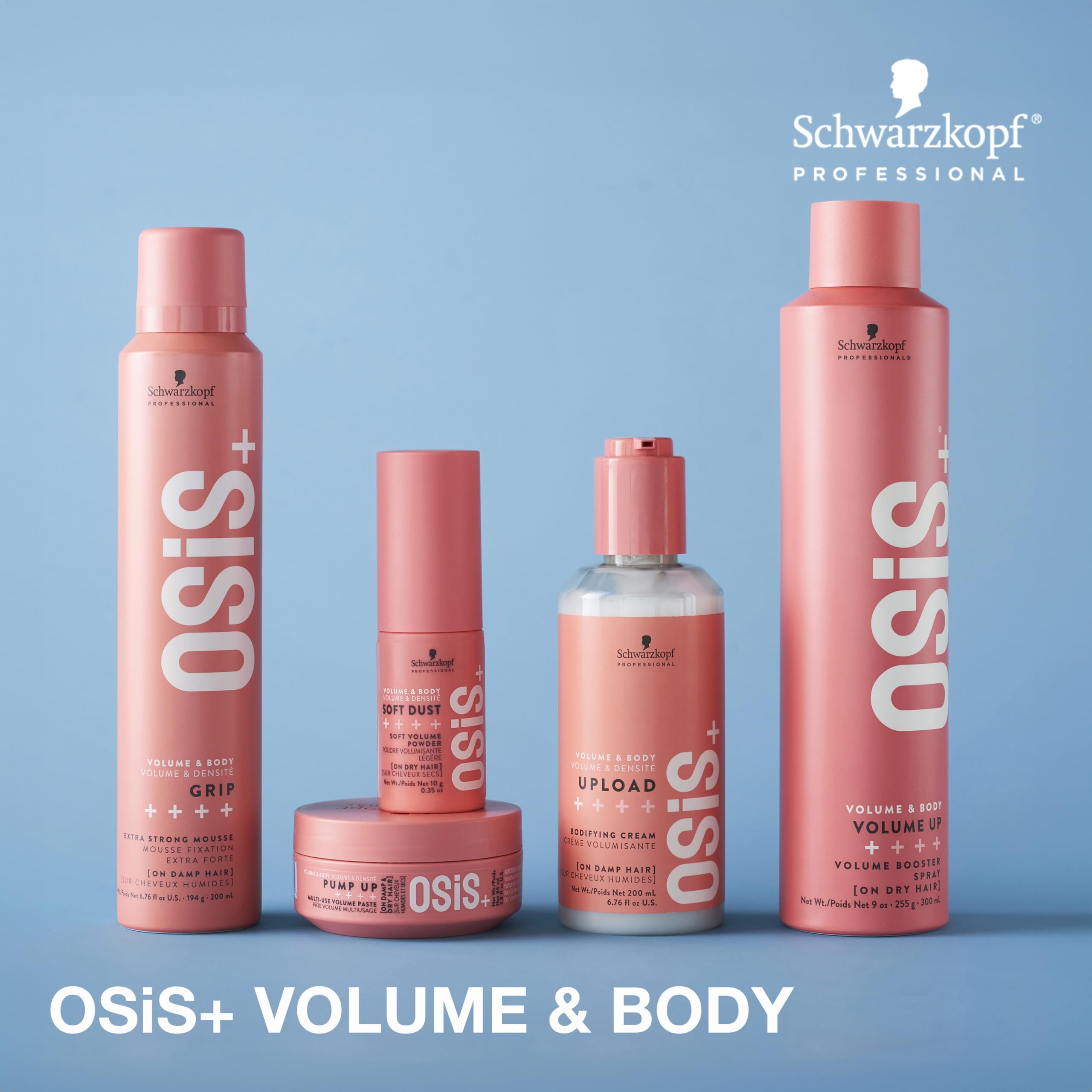 Side profile of imported OSiS Grip styling foam showing product specifications.