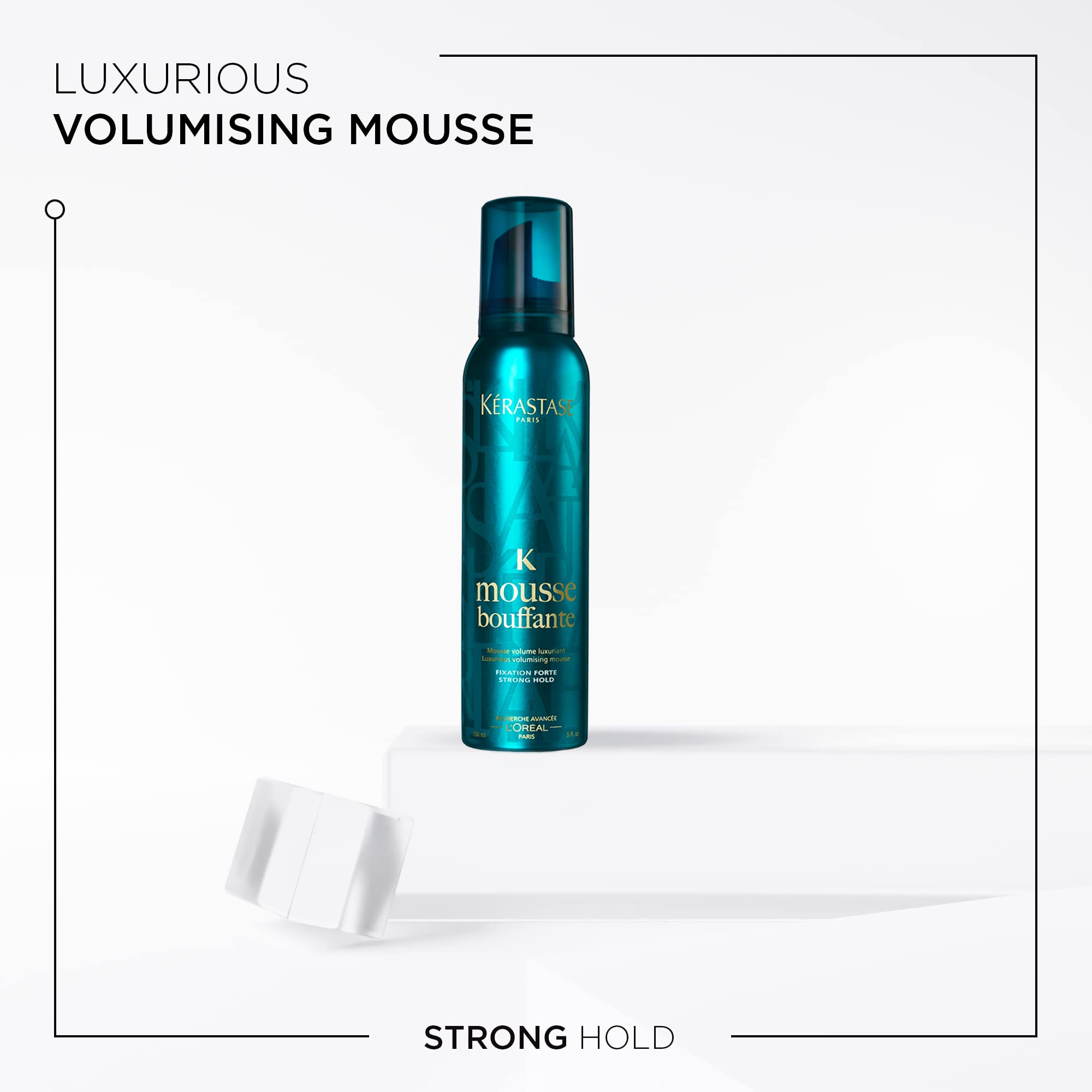 Volumizing hair mousse foam dispenser close up showing strong hold texture