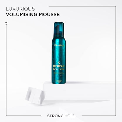 Volumizing hair mousse foam dispenser close up showing strong hold texture