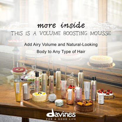 Davines imported salon-grade volumizing hair mousse for adding airy body.