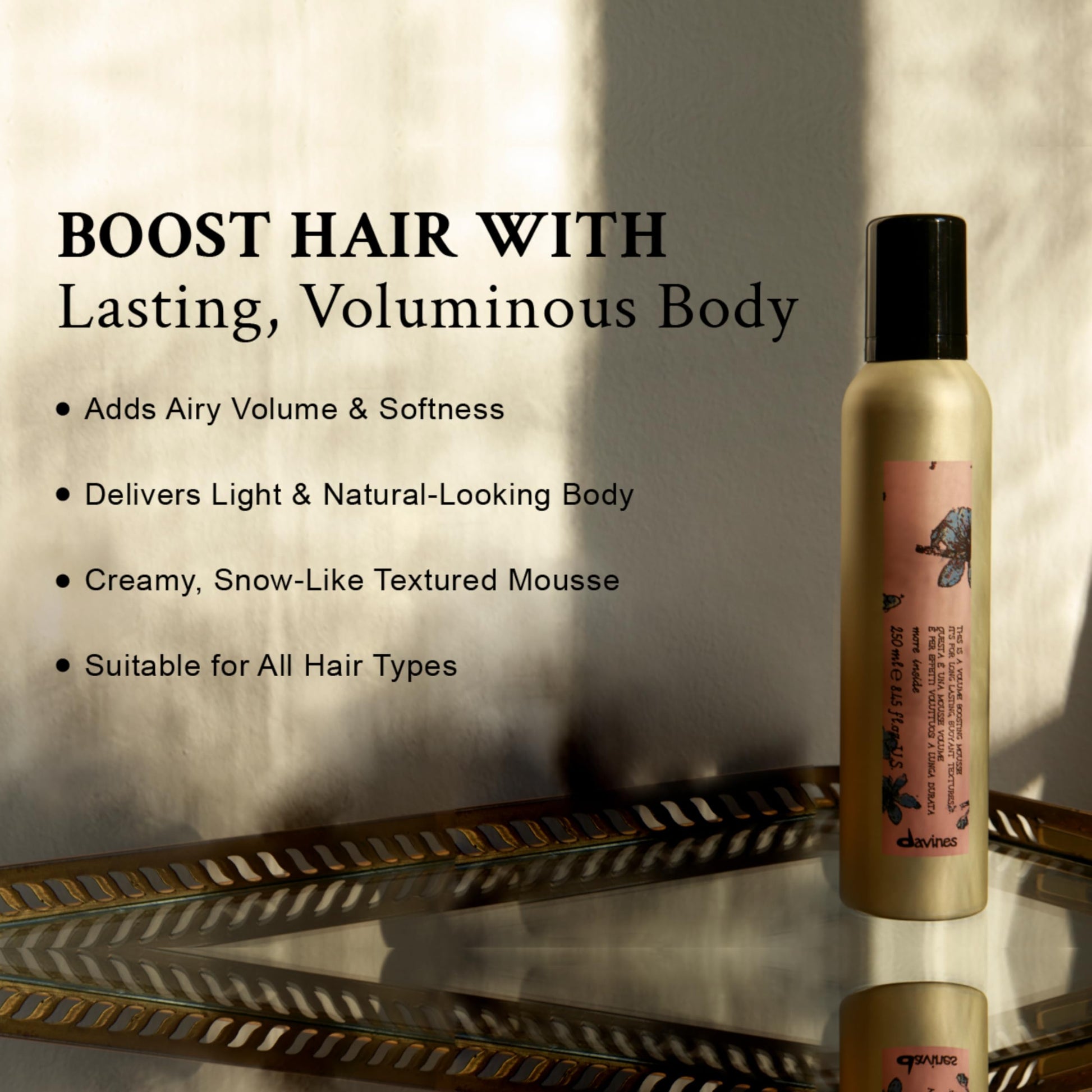 Authentic USA imported Davines volumizing product bottle design.