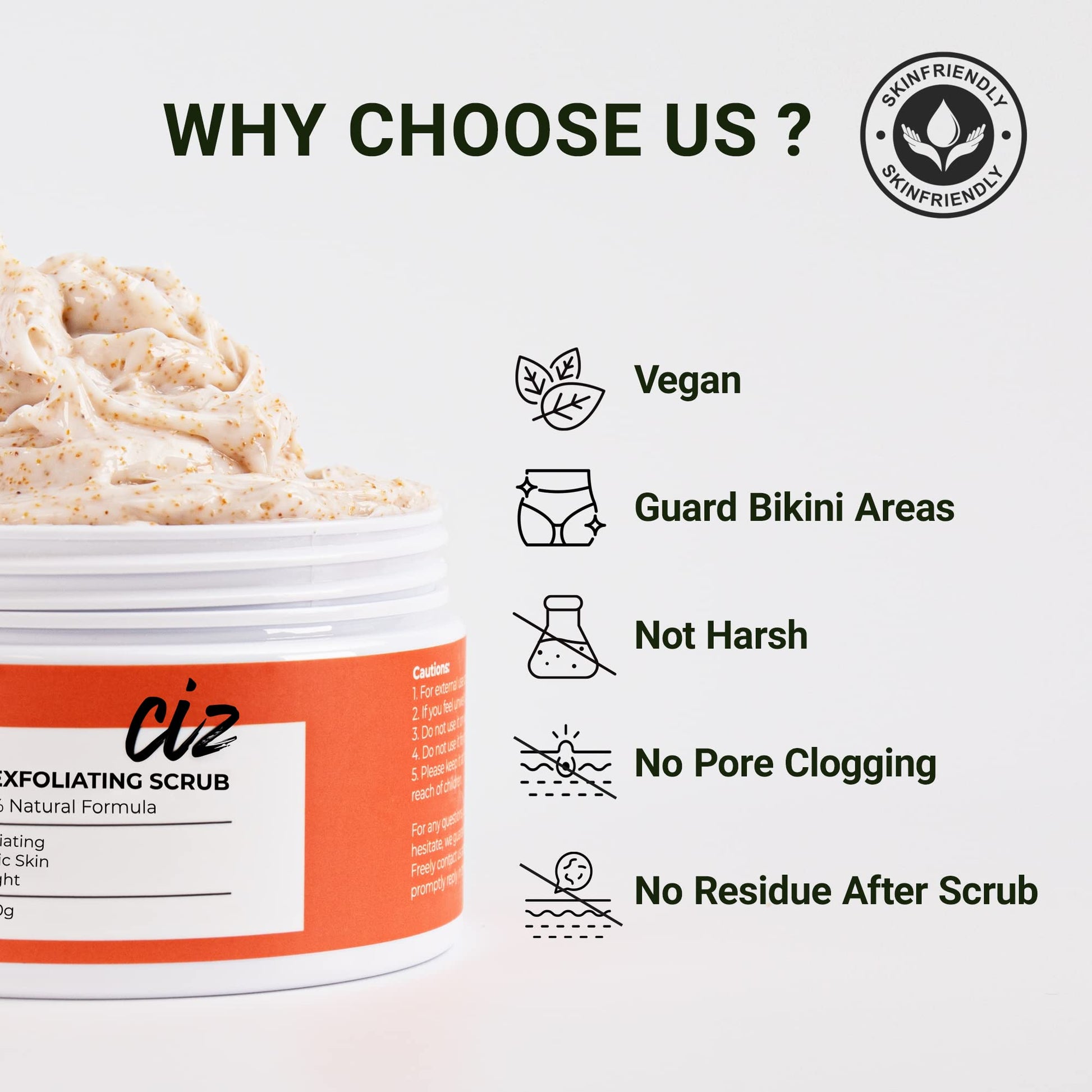 CIZ Shaving Exfoliator Scrub for Women placed alongside premium skincare essentials