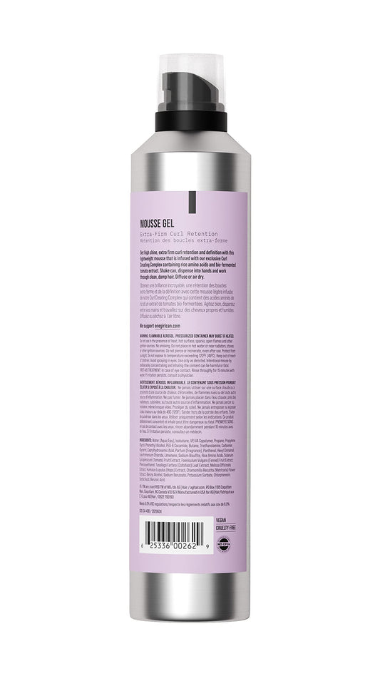 AG Care two in one curl styling mousse gel bottle showing product details and directions