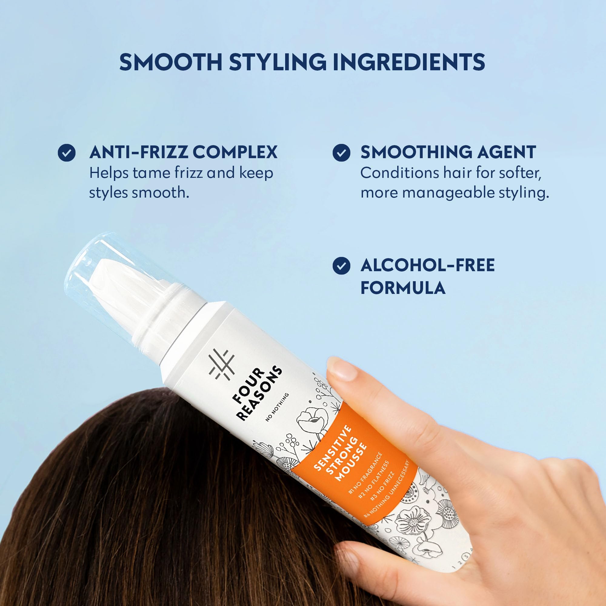 Alcohol free strong hold styling mousse for adding volume to flat hair types
