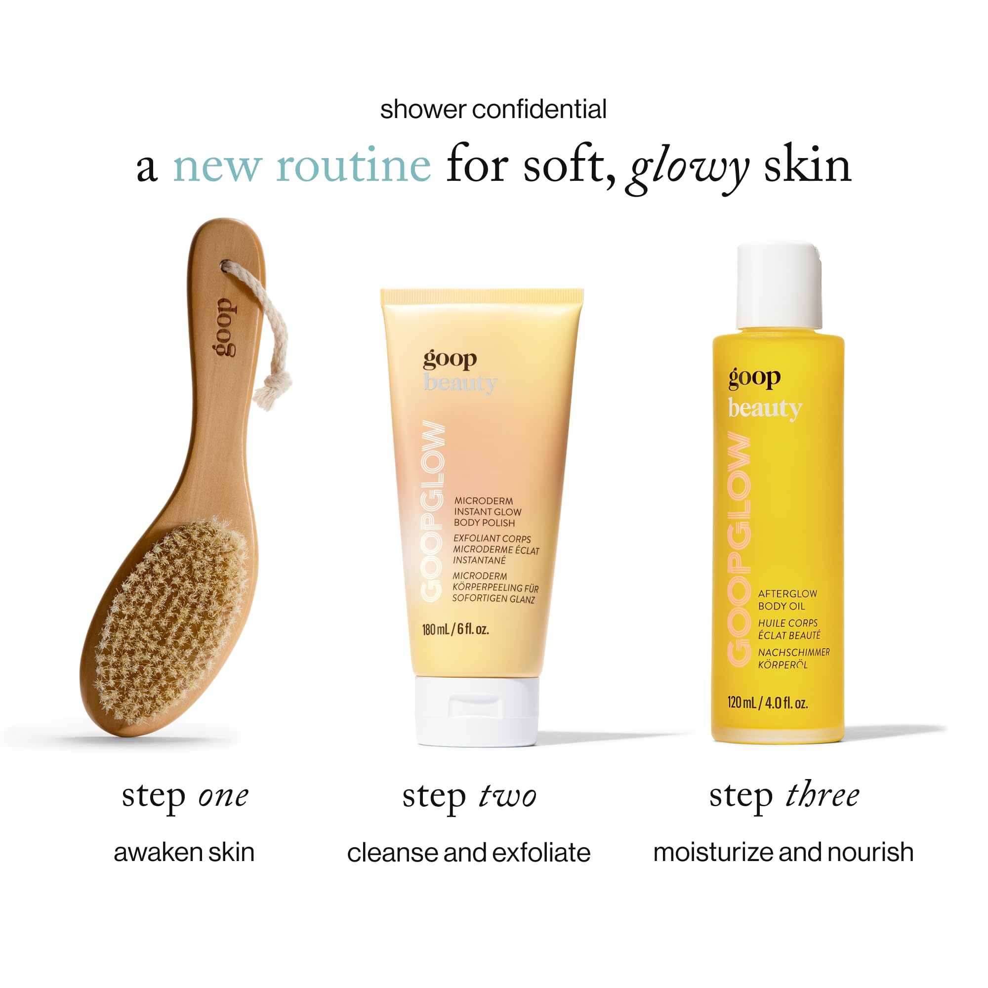 Goop Beauty skin brightening body exfoliant back panel showing detailed ingredients list