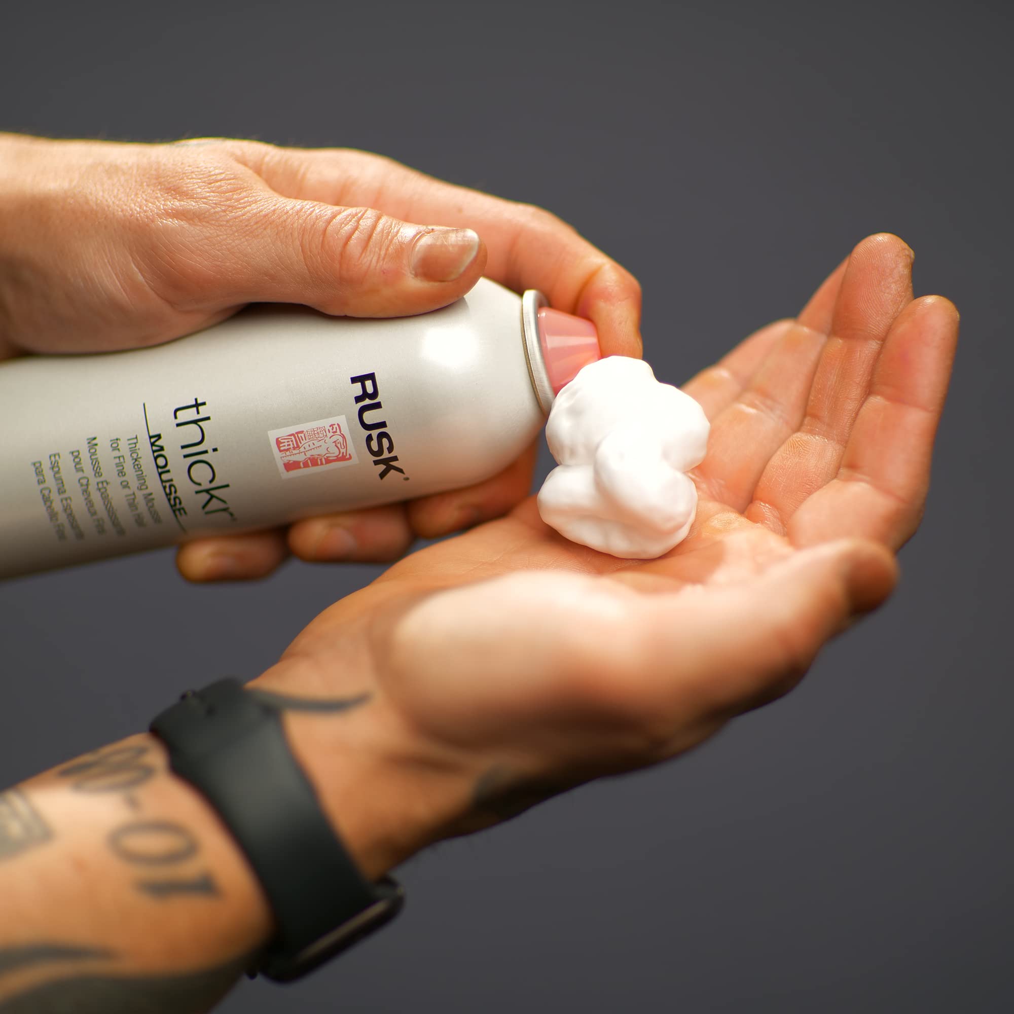 Concentrated volumizing foam from Rusk Hair Care designed for fine limp hair texturizing