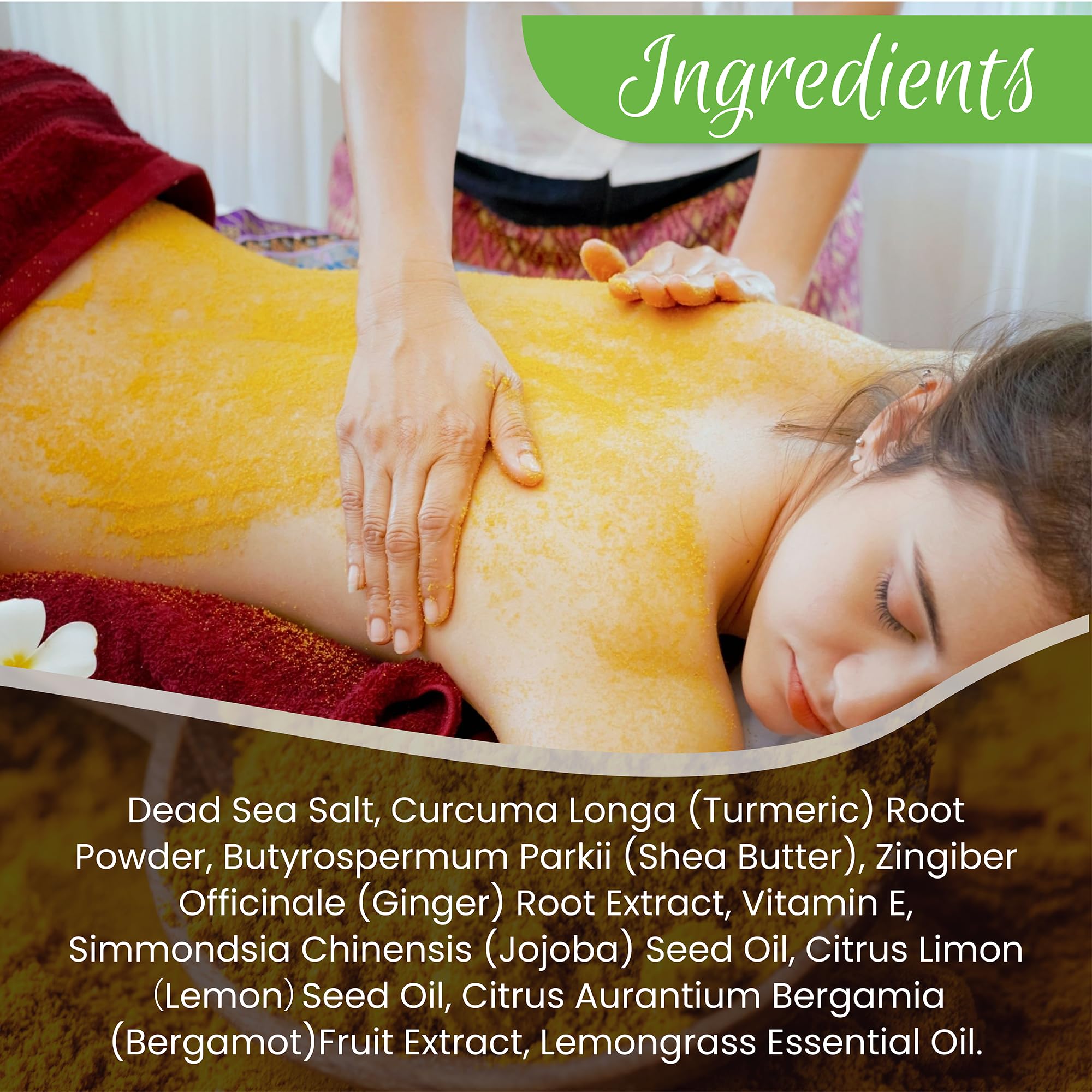 Texture shot of handmade natural turmeric exfoliating scrub for dark spots.