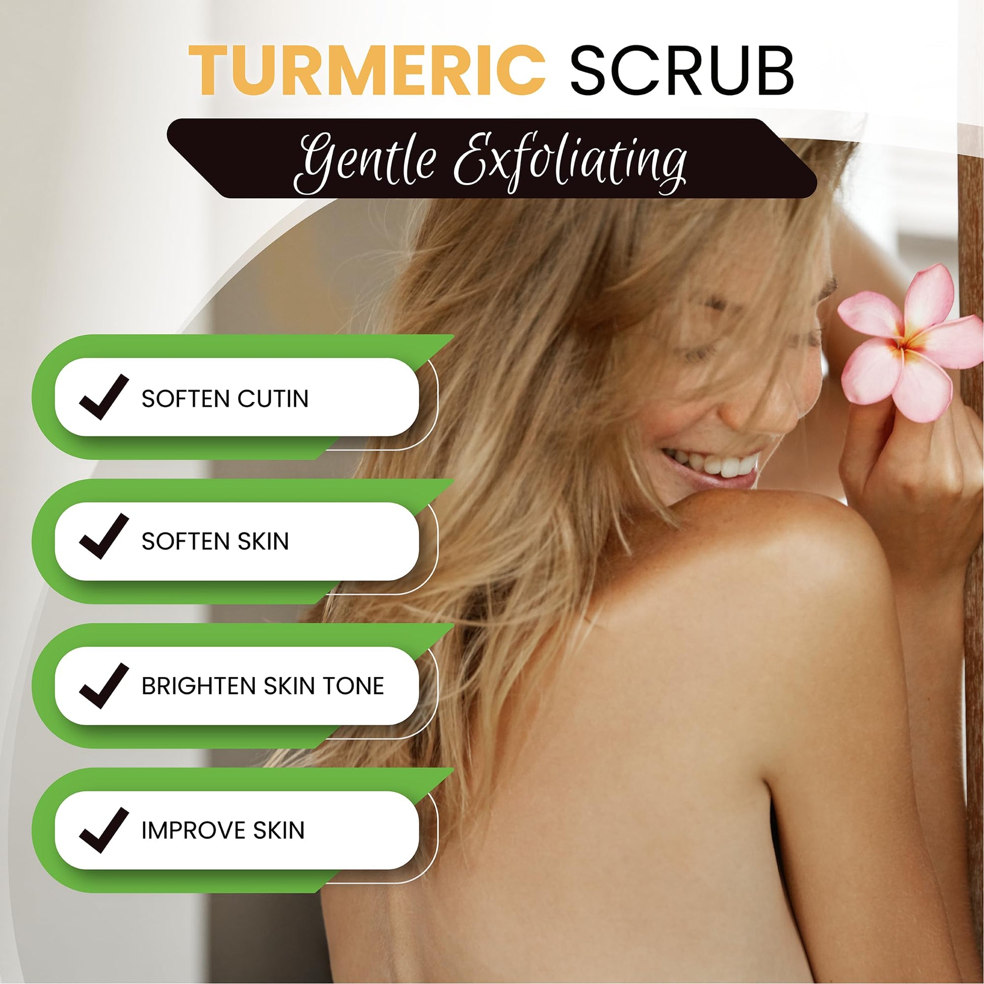 AMVital turmeric facial and body exfoliator showcasing clean beauty ingredients list.