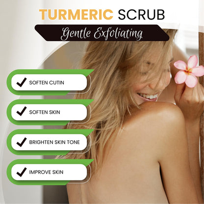 AMVital turmeric facial and body exfoliator showcasing clean beauty ingredients list.
