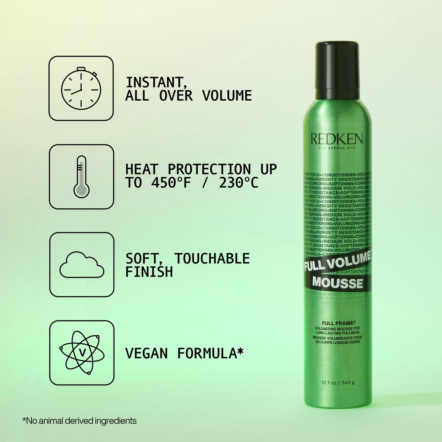 Redken Full Volume Mousse 12.1 fluid ounce packaging showcasing medium control rating