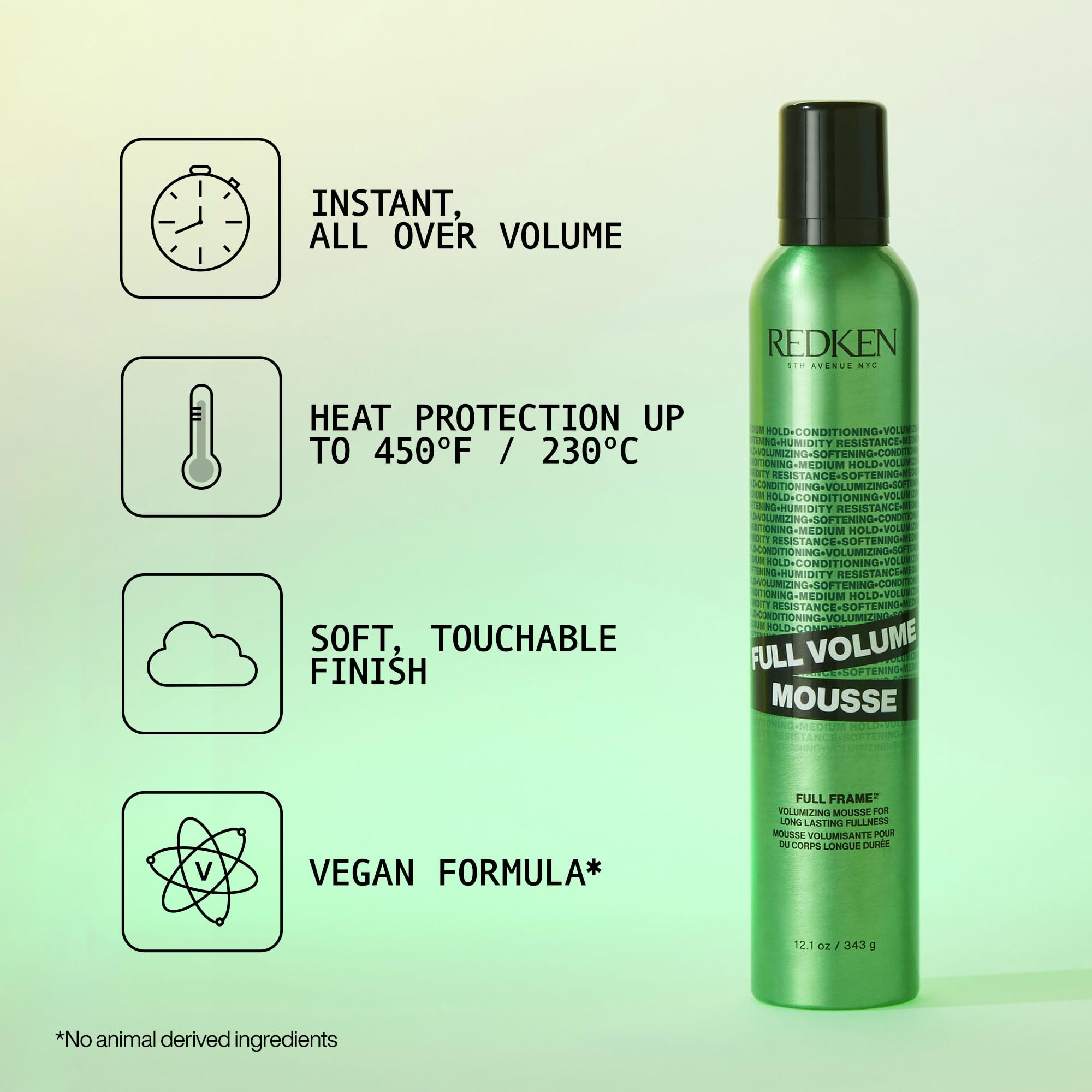 Redken Full Volume Mousse 12.1 fluid ounce packaging showcasing medium control rating