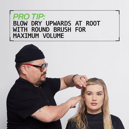 Redken Full Volume hair foam canister showing clean feel technology details